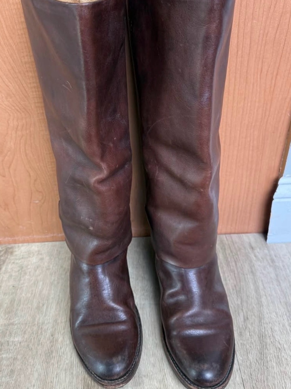 Frye Tall Leather Riding Boots in Dark Brown